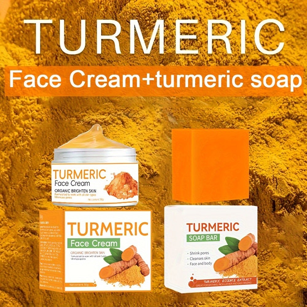 2pcs Turmeric Skin Care Set, Turmeric Cream + Turmeric Soap Set, Cleansing And Rejuvenating Skin