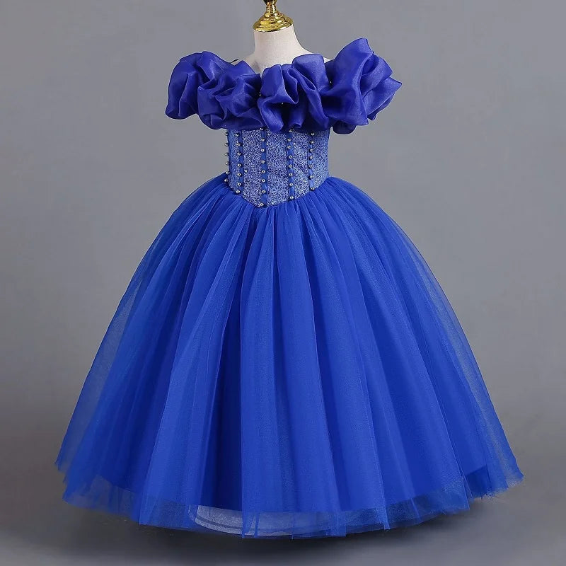 Girls' Pearl Sequin Princess Dress 4-12 Fashion Off Shoulder Bunny Dress Banquet High end Lacing Evening Dress
