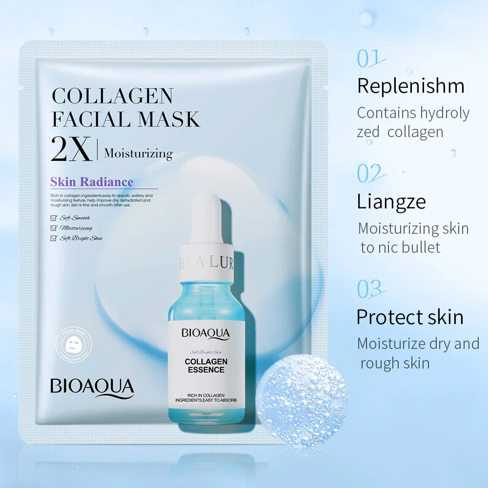 20pcs BIOAQUA Centella Collagen Face Mask VC Moisturizing Refreshing Sheet Masks Hyaluronic Acid Facial Mask Skin Care Products
