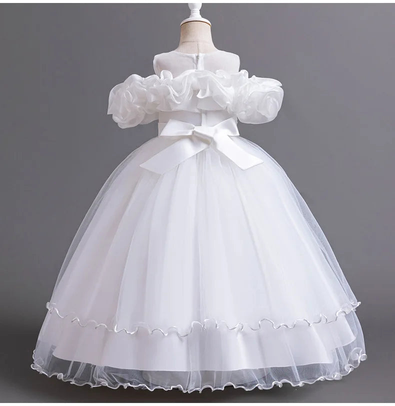 New Elegant Girl Party Dress Long Wedding Bridesmaid Dress 4-13 Year Old Mesh Embroidered Graduation Ball Evening Dress