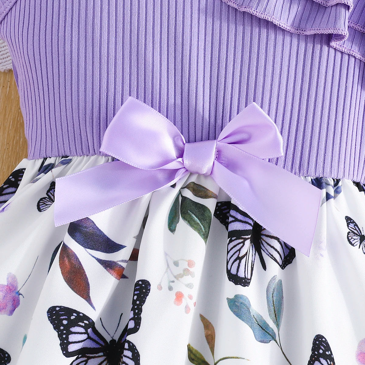 Little princess's ruffled butterfly flower printed suspender dress