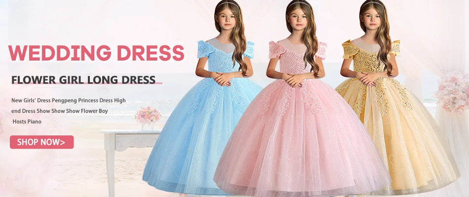 Girls' Pearl Sequin Princess Dress 4-12 Fashion Off Shoulder Bunny Dress Banquet High end Lacing Evening Dress