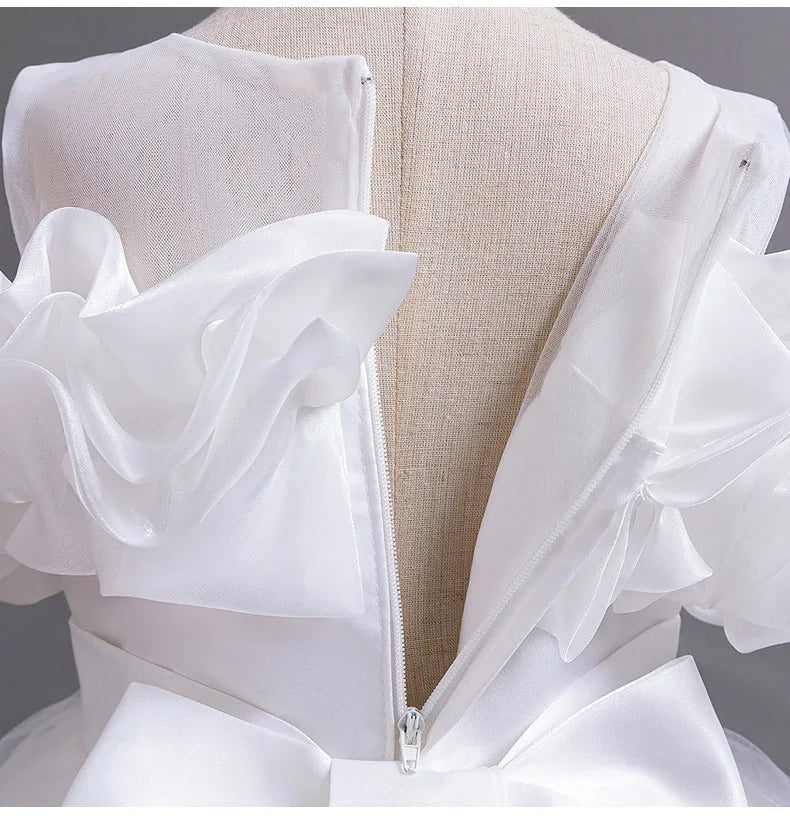 New Elegant Girl Party Dress Long Wedding Bridesmaid Dress 4-13 Year Old Mesh Embroidered Graduation Ball Evening Dress