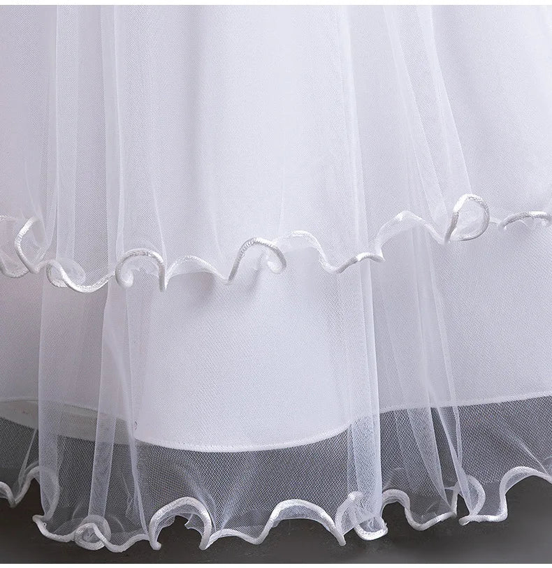 New Elegant Girl Party Dress Long Wedding Bridesmaid Dress 4-13 Year Old Mesh Embroidered Graduation Ball Evening Dress
