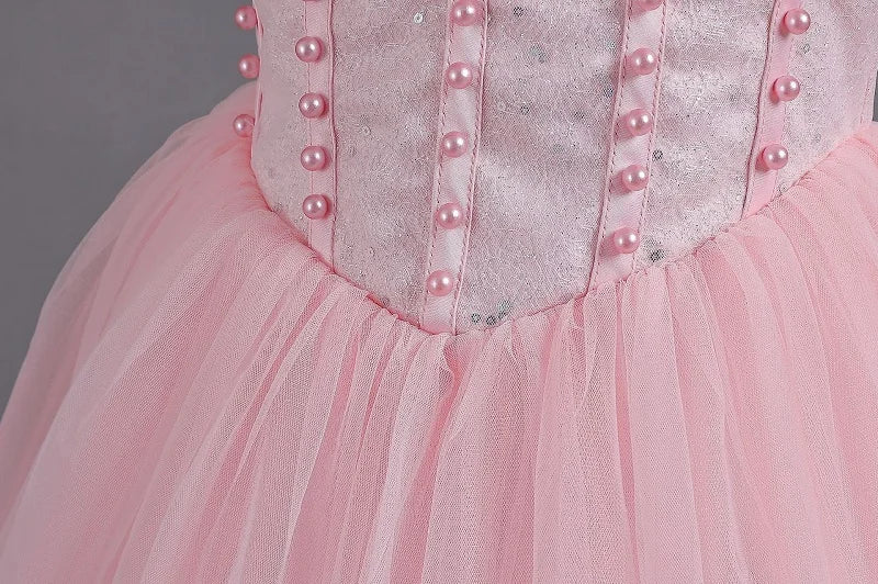 Girls' Pearl Sequin Princess Dress 4-12 Fashion Off Shoulder Bunny Dress Banquet High end Lacing Evening Dress