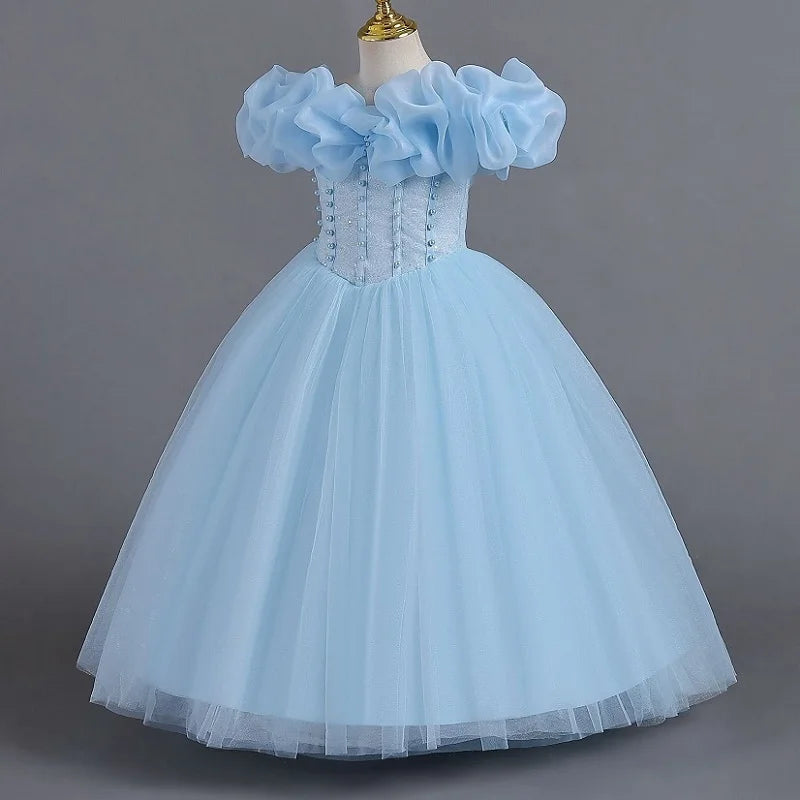 Girls' Pearl Sequin Princess Dress 4-12 Fashion Off Shoulder Bunny Dress Banquet High end Lacing Evening Dress