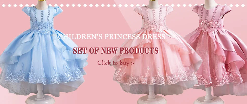 New Elegant Girl Party Dress Long Wedding Bridesmaid Dress 4-13 Year Old Mesh Embroidered Graduation Ball Evening Dress