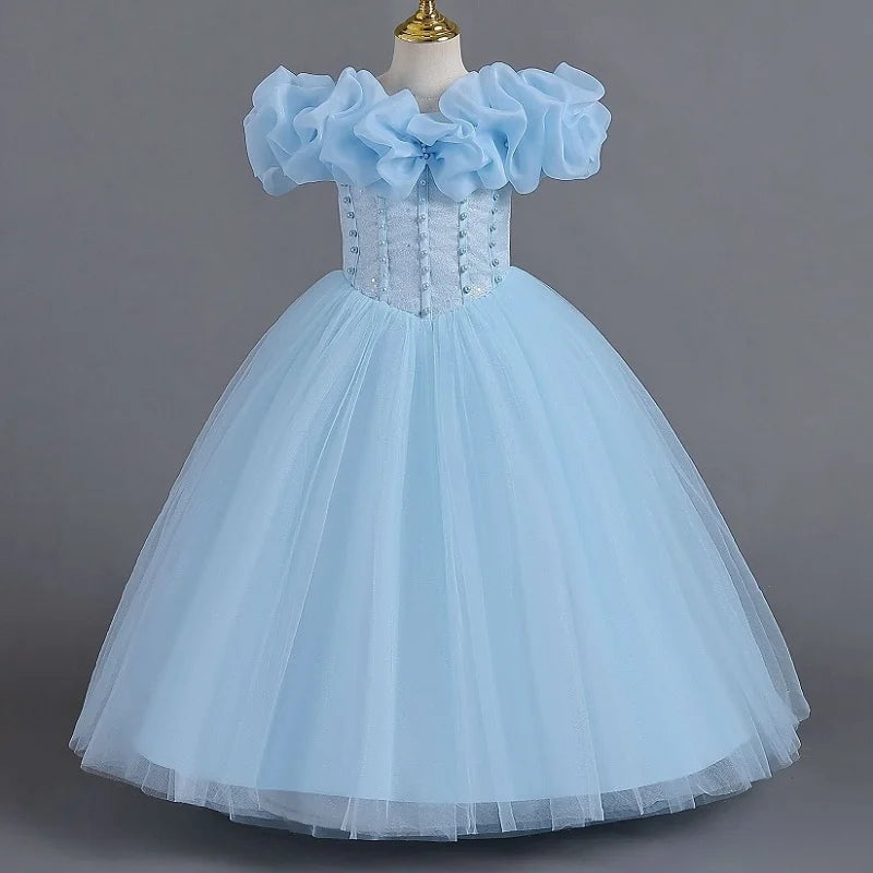 Girls' Pearl Sequin Princess Dress 4-12 Fashion Off Shoulder Bunny Dress Banquet High end Lacing Evening Dress
