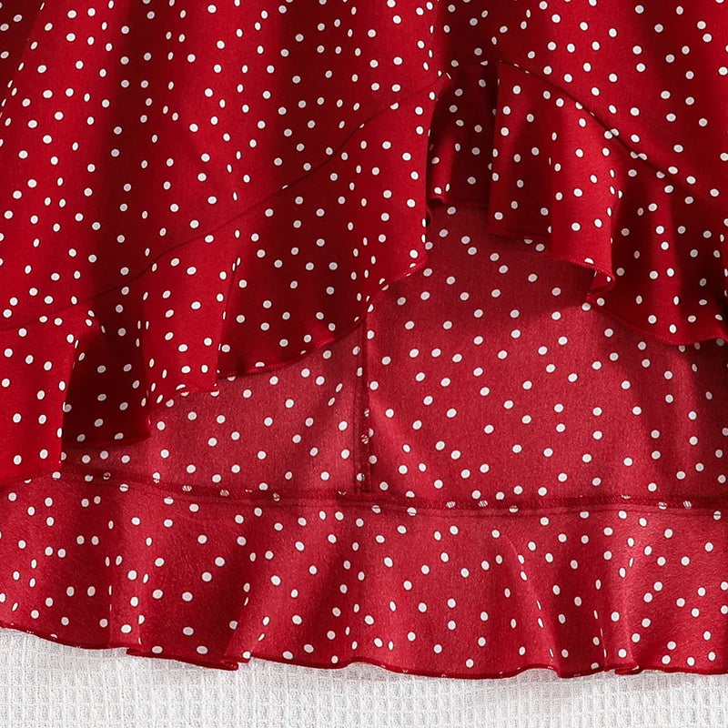 Girl Dress Summer New Red Classic Retro Dot Dress Vacation Holiday Daily Casual Birthday Party Fashion For 8-12Ys Kids Outfit