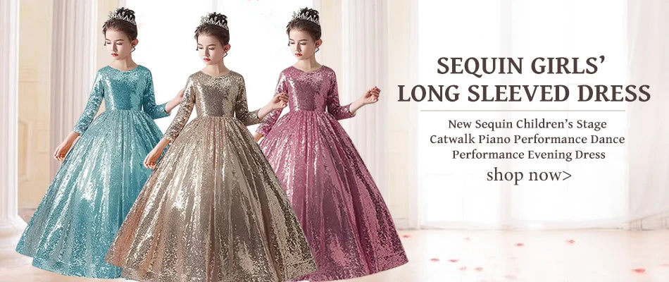 Girls' Pearl Sequin Princess Dress 4-12 Fashion Off Shoulder Bunny Dress Banquet High end Lacing Evening Dress