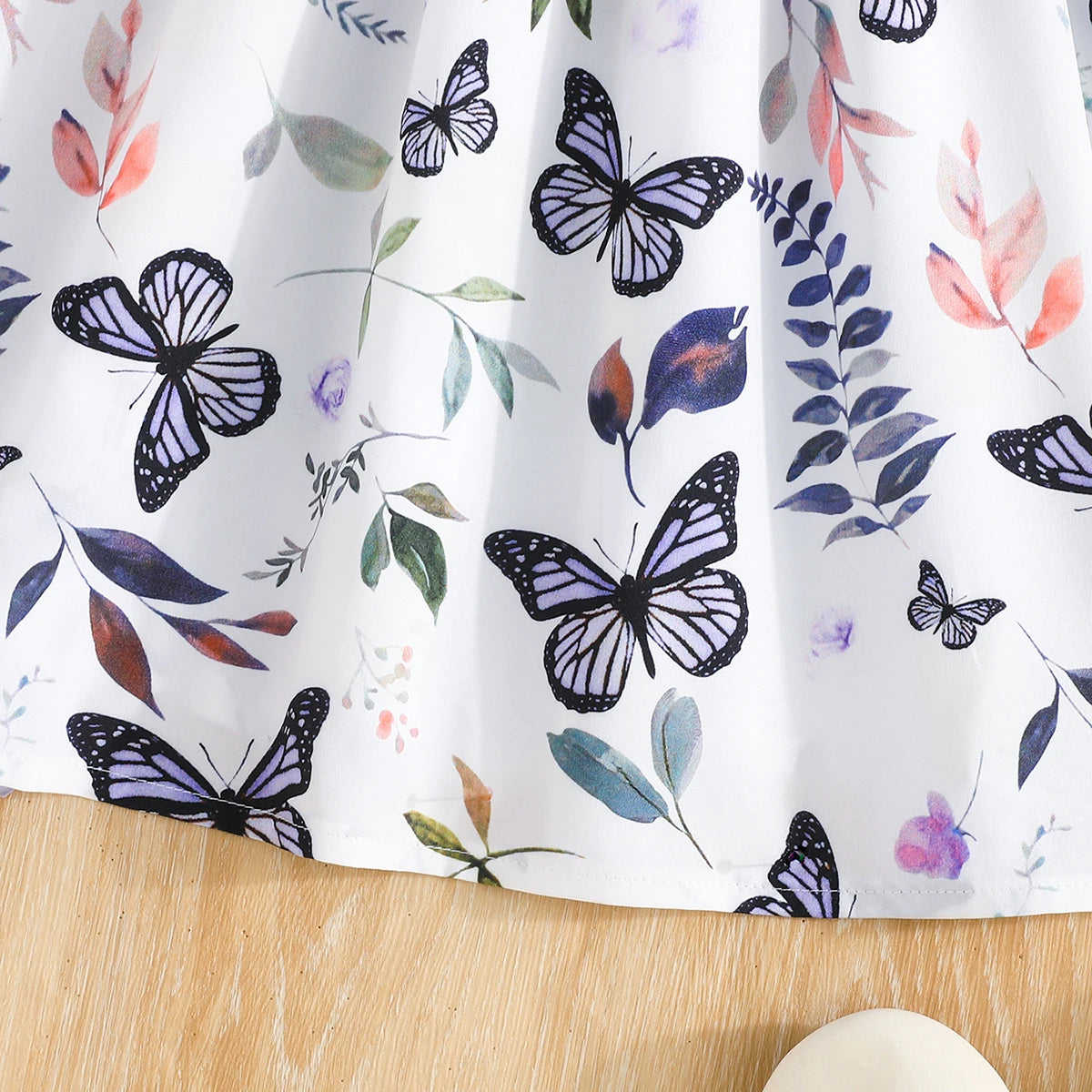 Little princess's ruffled butterfly flower printed suspender dress