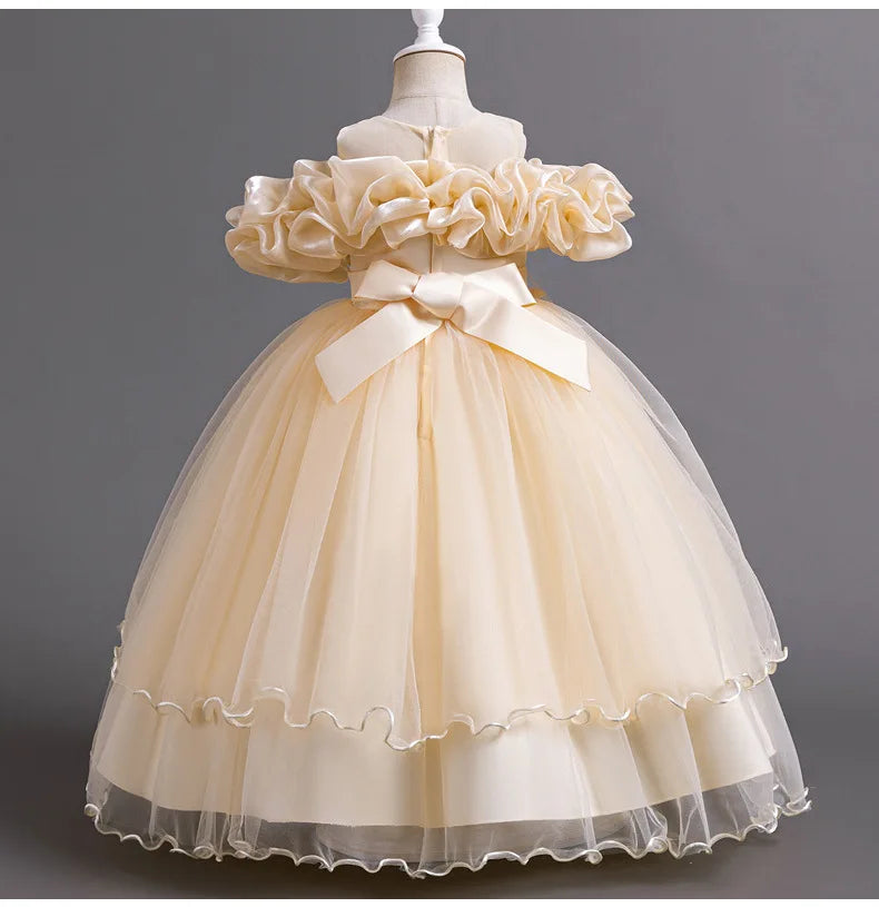 New Elegant Girl Party Dress Long Wedding Bridesmaid Dress 4-13 Year Old Mesh Embroidered Graduation Ball Evening Dress