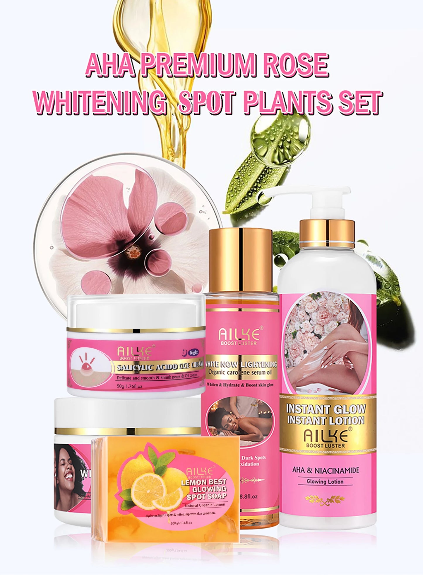 AILKE Natural Skin Cleansing Set, Cleanses Darkness, Stains, Moisturizes, Lightening, Smooth, Improve Rough and Dry Skin
