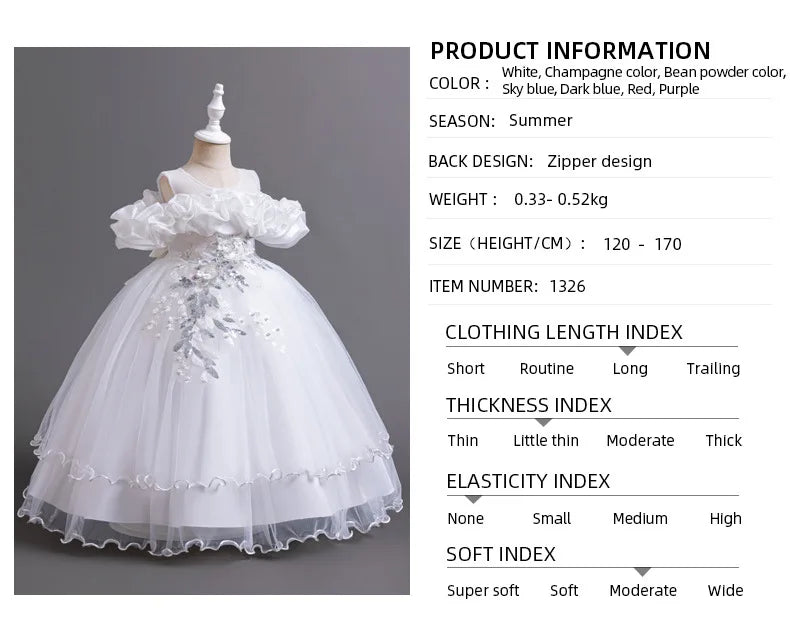 New Elegant Girl Party Dress Long Wedding Bridesmaid Dress 4-13 Year Old Mesh Embroidered Graduation Ball Evening Dress