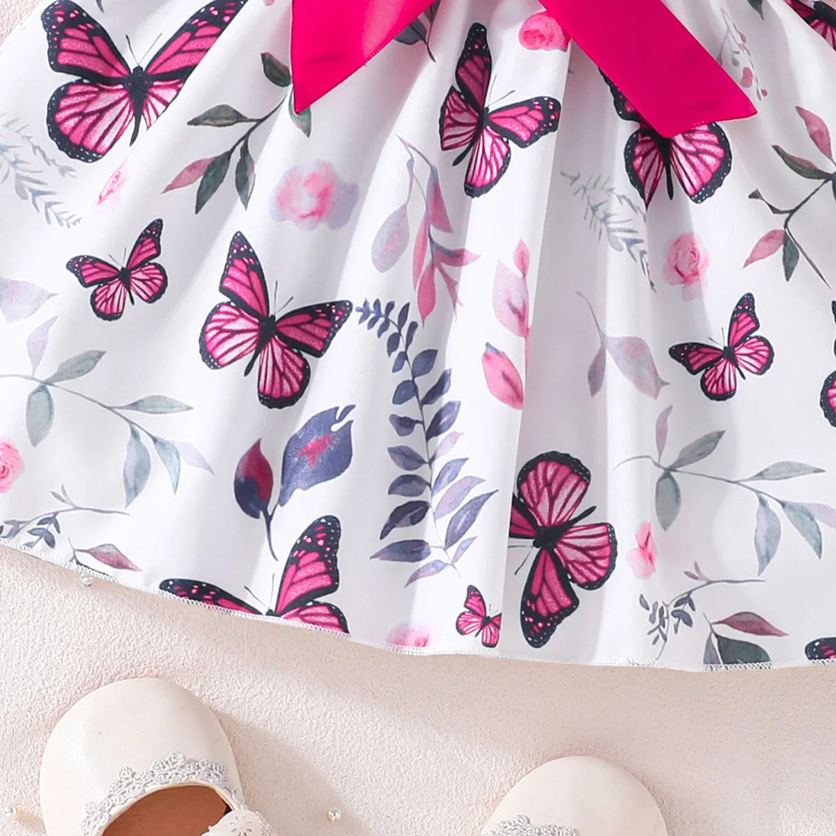 Dress For Kids 6-36 Months Cotton Ruffle Sleeve Cute Butterfly Floral Summer Princess Formal Dresses Ootd For Newborn Baby Girl