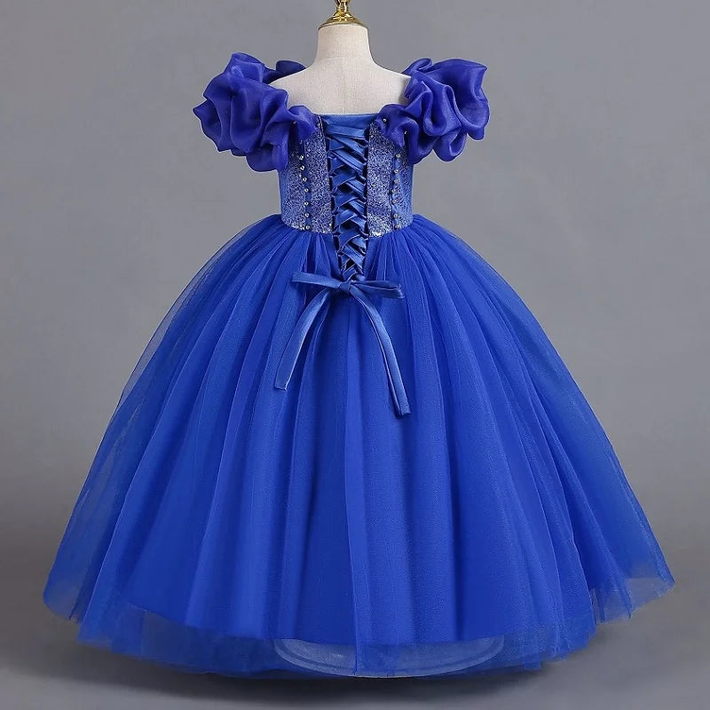 Girls' Pearl Sequin Princess Dress 4-12 Fashion Off Shoulder Bunny Dress Banquet High end Lacing Evening Dress