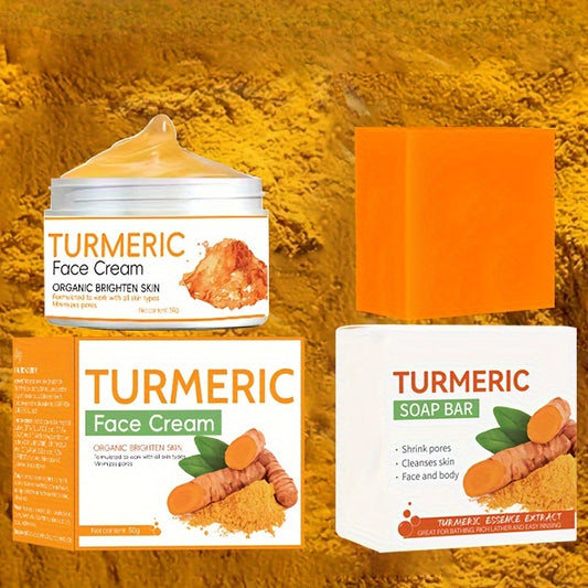 2pcs Turmeric Skin Care Set, Turmeric Cream + Turmeric Soap Set, Cleansing And Rejuvenating Skin