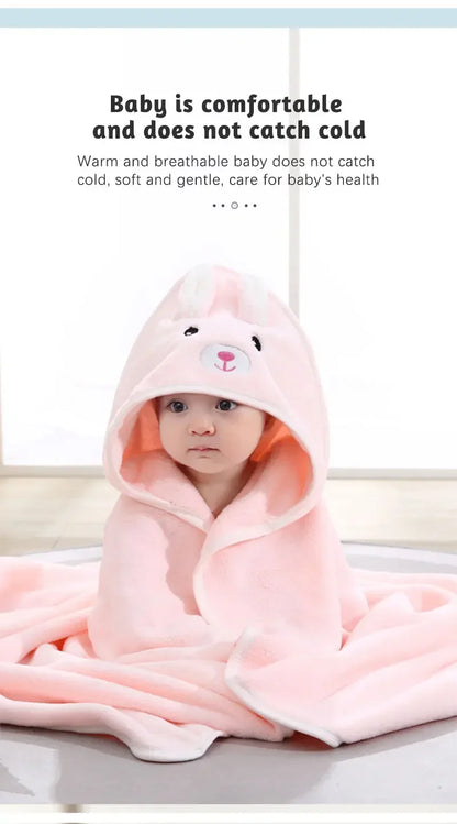Cartoon Animal Baby Bath Towel Newborn Girl Boy Wrap Blanket Absorbent Baby Bathrobe Hooded Coral Fleece Bath Towels 0-12 Months
