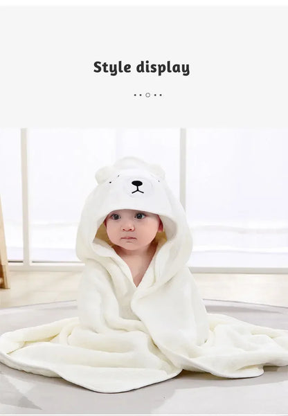 Cartoon Animal Baby Bath Towel Newborn Girl Boy Wrap Blanket Absorbent Baby Bathrobe Hooded Coral Fleece Bath Towels 0-12 Months
