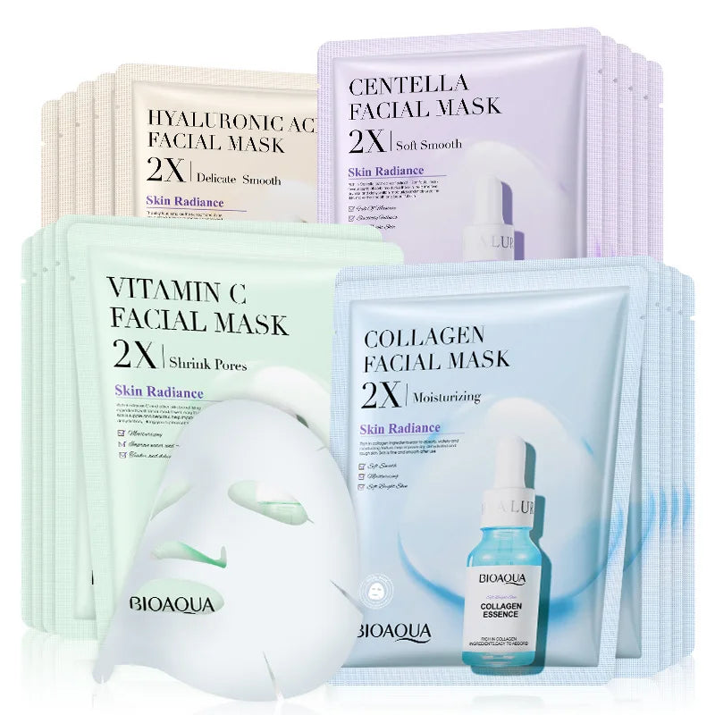 20pcs BIOAQUA Centella Collagen Face Mask VC Moisturizing Refreshing Sheet Masks Hyaluronic Acid  Facial Mask Skin Care Products