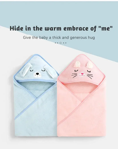 Cartoon Animal Baby Bath Towel Newborn Girl Boy Wrap Blanket Absorbent Baby Bathrobe Hooded Coral Fleece Bath Towels 0-12 Months