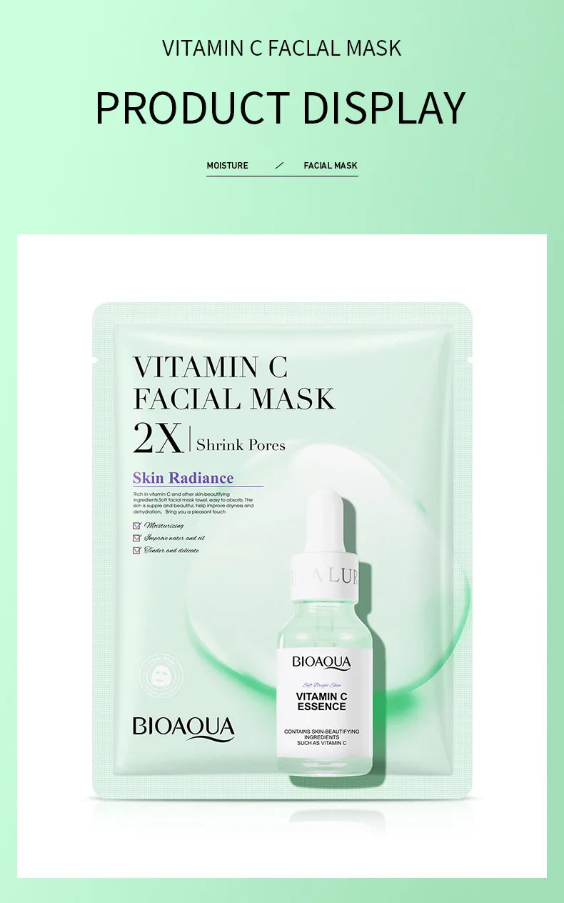 20pcs BIOAQUA Centella Collagen Face Mask VC Moisturizing Refreshing Sheet Masks Hyaluronic Acid  Facial Mask Skin Care Products