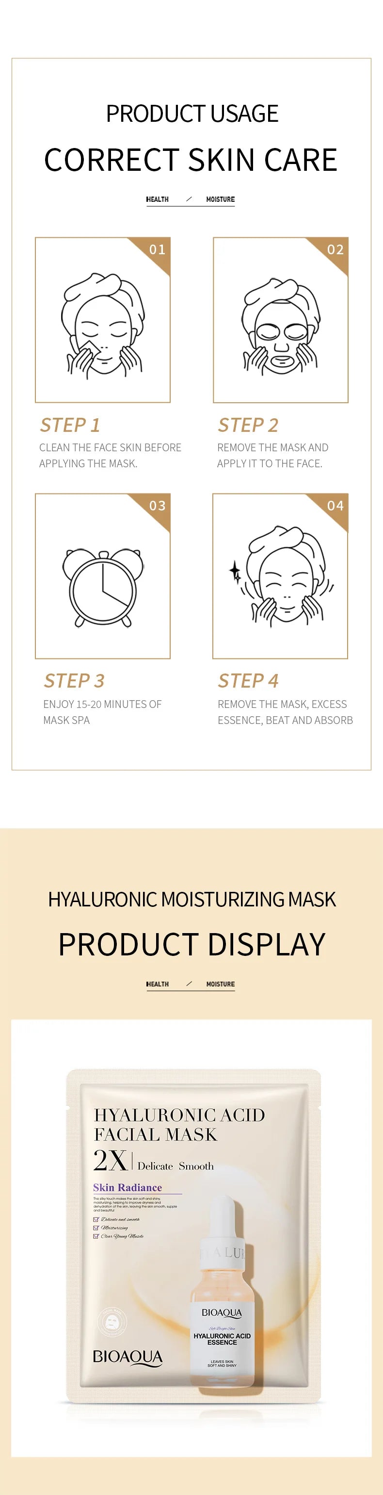 20pcs BIOAQUA Centella Collagen Face Mask VC Moisturizing Refreshing Sheet Masks Hyaluronic Acid  Facial Mask Skin Care Products