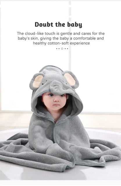 Cartoon Animal Baby Bath Towel Newborn Girl Boy Wrap Blanket Absorbent Baby Bathrobe Hooded Coral Fleece Bath Towels 0-12 Months