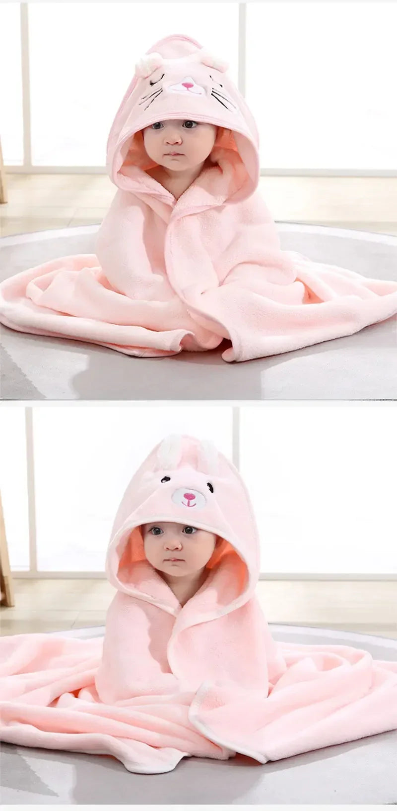 Cartoon Animal Baby Bath Towel Newborn Girl Boy Wrap Blanket Absorbent Baby Bathrobe Hooded Coral Fleece Bath Towels 0-12 Months