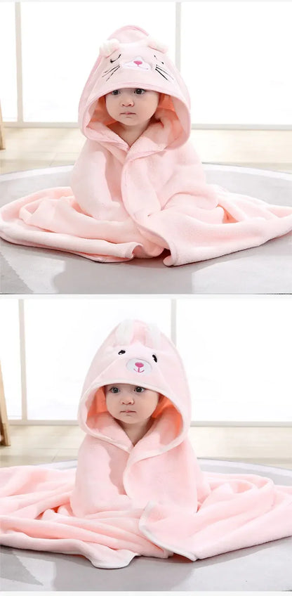 Cartoon Animal Baby Bath Towel Newborn Girl Boy Wrap Blanket Absorbent Baby Bathrobe Hooded Coral Fleece Bath Towels 0-12 Months