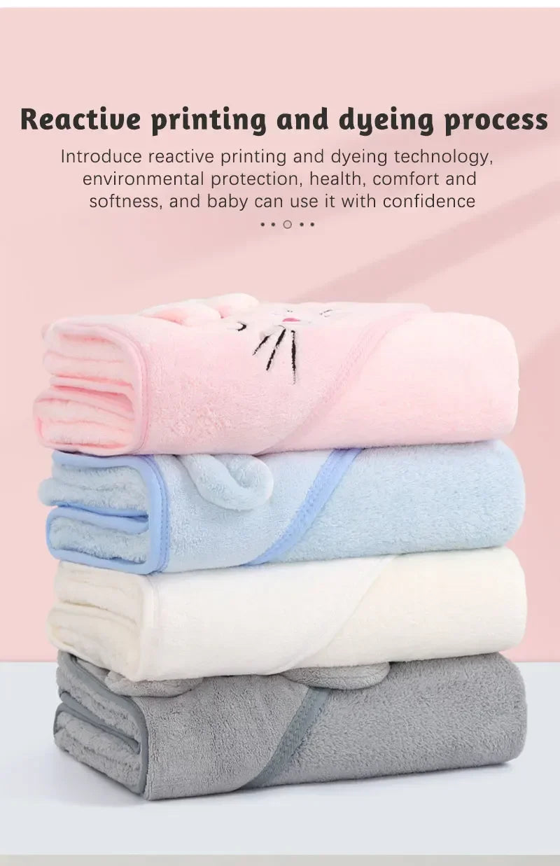 Cartoon Animal Baby Bath Towel Newborn Girl Boy Wrap Blanket Absorbent Baby Bathrobe Hooded Coral Fleece Bath Towels 0-12 Months