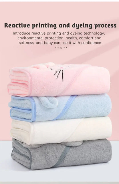 Cartoon Animal Baby Bath Towel Newborn Girl Boy Wrap Blanket Absorbent Baby Bathrobe Hooded Coral Fleece Bath Towels 0-12 Months