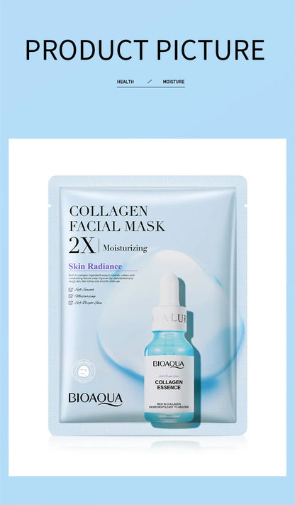 20pcs BIOAQUA Centella Collagen Face Mask VC Moisturizing Refreshing Sheet Masks Hyaluronic Acid  Facial Mask Skin Care Products